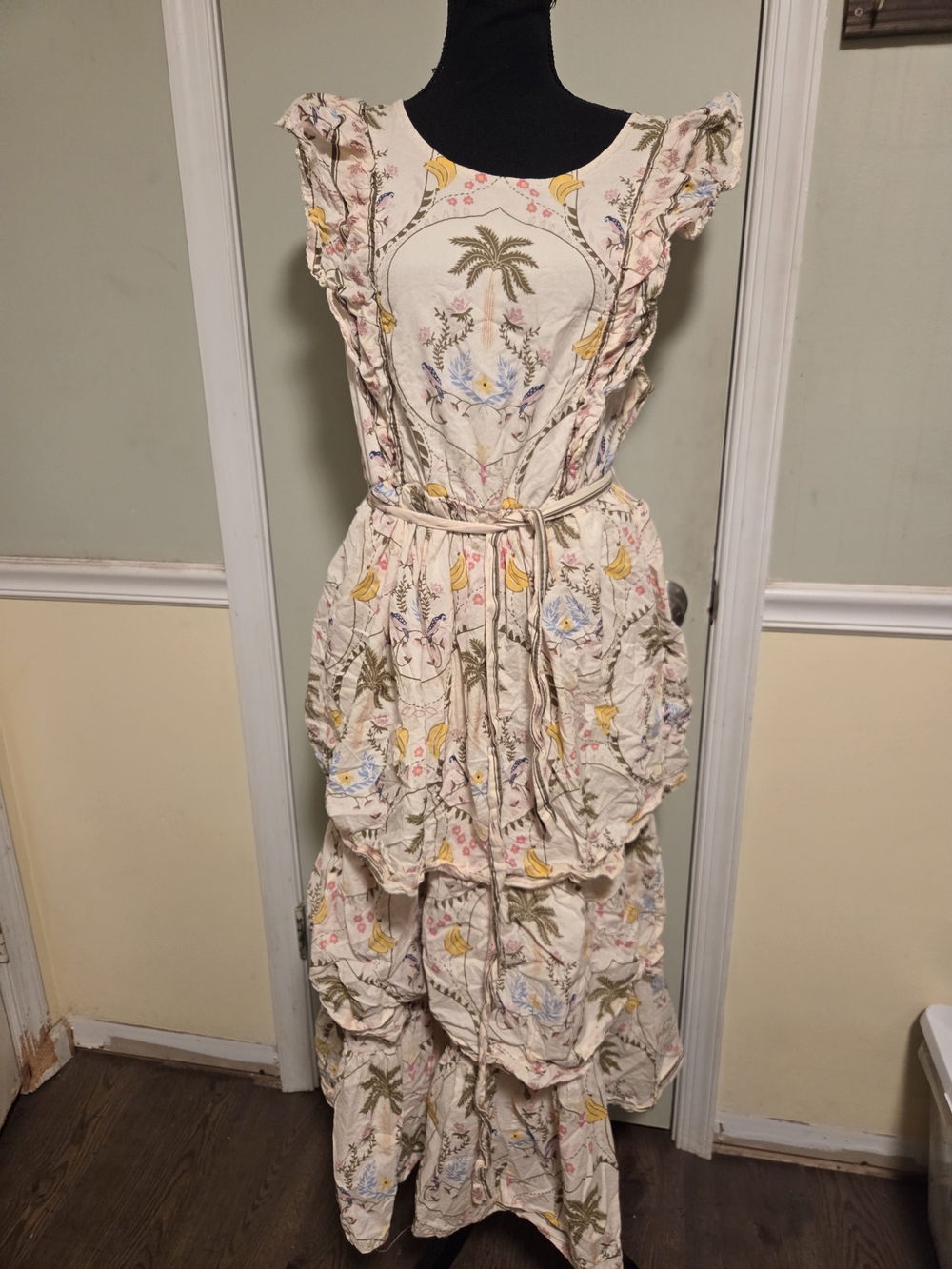 Simply Southern Cream Floral Palm Print Ruffled Maxi Dress